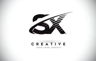 Diseño de logotipo de letra sx sx con swoosh y líneas negras. vector