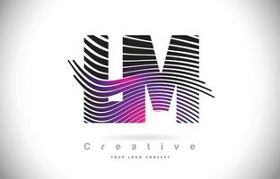 LM L M Zebra Texture Letter Logo Design With Creative Lines and Swosh in Purple Magenta Color. vector