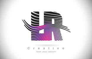 LR L R Zebra Texture Letter Logo Design With Creative Lines and Swosh in Purple Magenta Color. vector