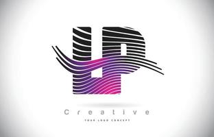 LP L P Zebra Texture Letter Logo Design With Creative Lines and Swosh in Purple Magenta Color. vector