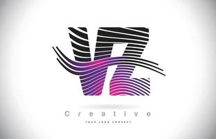 VZ V Z Zebra Texture Letter Logo Design With Creative Lines and Swosh in Purple Magenta Color. vector