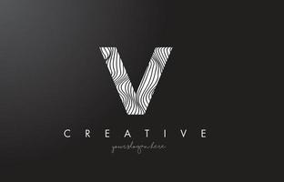 V Letter Logo with Zebra Lines Texture Design Vector. vector