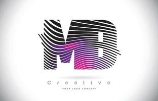 Diseño de logotipo de letra de textura de cebra md md con líneas creativas y swosh en color morado magenta. vector