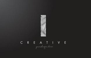 I Letter Logo with Zebra Lines Texture Design Vector. vector