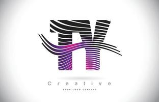 TY T Y Zebra Texture Letter Logo Design With Creative Lines and Swosh in Purple Magenta Color. vector