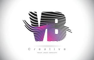 VB V B Zebra Texture Letter Logo Design With Creative Lines and Swosh in Purple Magenta Color. vector