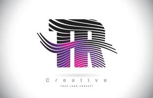 TR T R Zebra Texture Letter Logo Design With Creative Lines and Swosh in Purple Magenta Color. vector