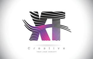 XT X T Zebra Texture Letter Logo Design With Creative Lines and Swosh in Purple Magenta Color. vector