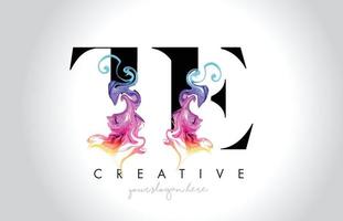 TE Vibrant Creative Leter Logo Design with Colorful Smoke Ink Flowing Vector