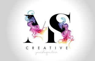 MS Vibrant Creative Leter Logo Design with Colorful Smoke Ink Flowing Vector