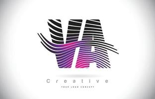 VA V A Zebra Texture Letter Logo Design With Creative Lines and Swosh in Purple Magenta Color. vector