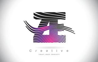 ZE Z E Zebra Texture Letter Logo Design With Creative Lines and Swosh in Purple Magenta Color. vector