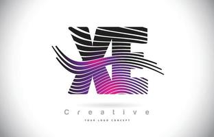 XE X E Zebra Texture Letter Logo Design With Creative Lines and Swosh in Purple Magenta Color. vector