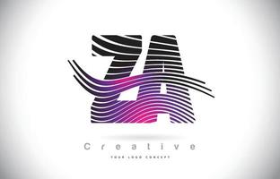 ZA Z A Zebra Texture Letter Logo Design With Creative Lines and Swosh in Purple Magenta Color. vector