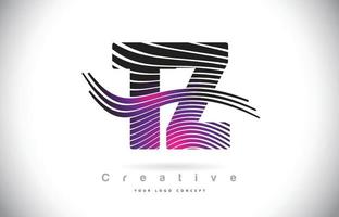 TZ T Z Zebra Texture Letter Logo Design With Creative Lines and Swosh in Purple Magenta Color. vector