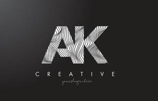 Logotipo de letra ak ak con vector de diseño de textura de líneas de cebra.