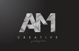 AM A M Letter Logo with Zebra Lines Texture Design Vector. vector