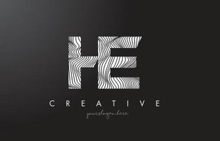 HE H E Letter Logo with Zebra Lines Texture Design Vector. vector