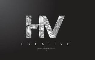Logotipo de letra hv hv con vector de diseño de textura de líneas de cebra.