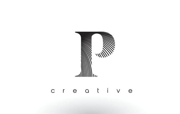 P Logo Design With Multiple Lines and Black and White Colors.