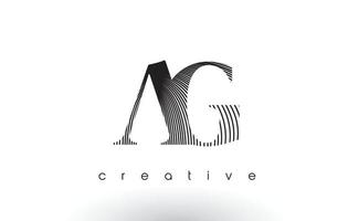 AG Logo Design With Multiple Lines and Black and White Colors. vector