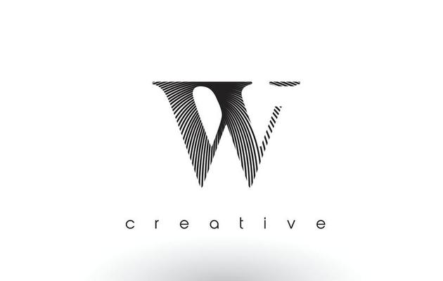 W Logo Design With Multiple Lines and Black and White Colors.