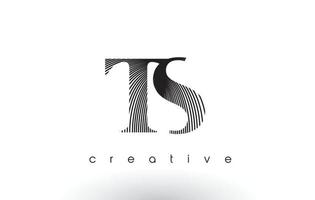 Diseño de logotipo ts con múltiples líneas y colores blanco y negro. vector