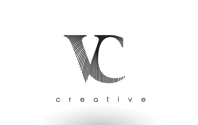 VC Logo Design With Multiple Lines and Black and White Colors.