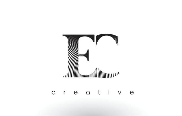 EC Logo Design With Multiple Lines and Black and White Colors.