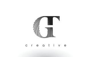 Diseño de logo gt con múltiples líneas y colores blanco y negro. vector