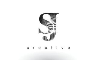 SJ Logo Design With Multiple Lines and Black and White Colors. vector