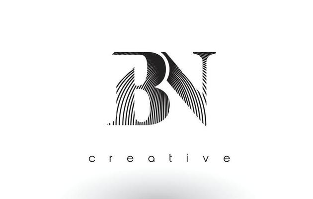 BN Logo Design With Multiple Lines and Black and White Colors.