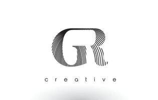 GR Logo Design With Multiple Lines and Black and White Colors. vector