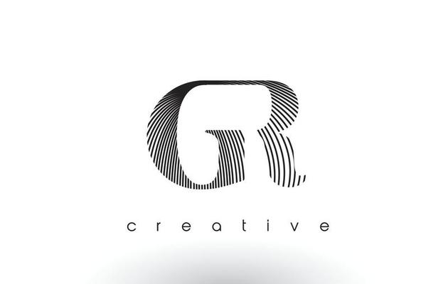 GR Logo Design With Multiple Lines and Black and White Colors.