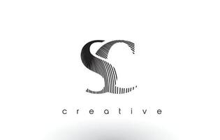 Diseño de logotipo sc con múltiples líneas y colores blanco y negro. vector