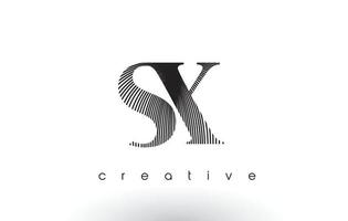 SX Logo Design With Multiple Lines and Black and White Colors. vector