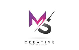 Logotipo de letra ms ms con diseño de bloque de color y corte creativo. vector