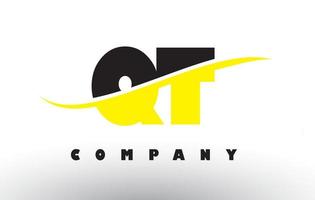 QT Q T Black and Yellow Letter Logo with Swoosh. vector