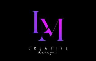 Colorful pink and blue LM l m letters design logo logotype concept with serif font and elegant style vector illustration.