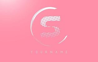 White S letter logo design with white dots and white circle frame on pink background. vector