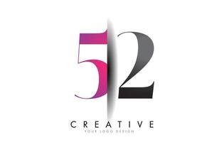 52 5 2 Grey and Pink Number Logo with Creative Shadow Cut Vector. vector