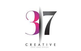 37 3 7 Grey and Pink Number Logo with Creative Shadow Cut Vector. vector