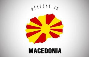 Macedonia bienvenido al texto y la bandera del país dentro del diseño del vector del mapa de la frontera del país.