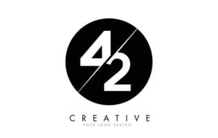 Diseño de logotipo de 42 4 2 números con un corte creativo y un fondo de círculo negro. vector