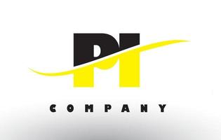 Logotipo de letra pi pi negro y amarillo con swoosh. vector