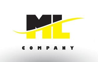 ml ml logo de letra negro y amarillo con swoosh. vector