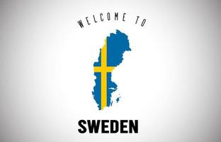 Sweden Welcome to Text and flag inside Country border Map Vector Design.