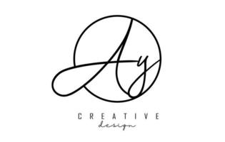 Handwriting letters AY A Y logo design with simple circle vector illustration.