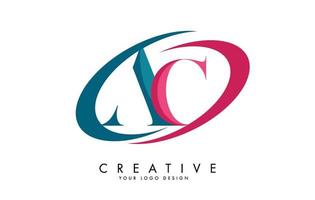 Green and Pink AC A C letters logo with Swooshes Design. vector