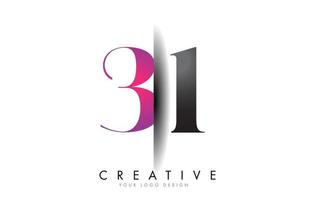 31 3 1 Grey and Pink Number Logo with Creative Shadow Cut Vector. vector